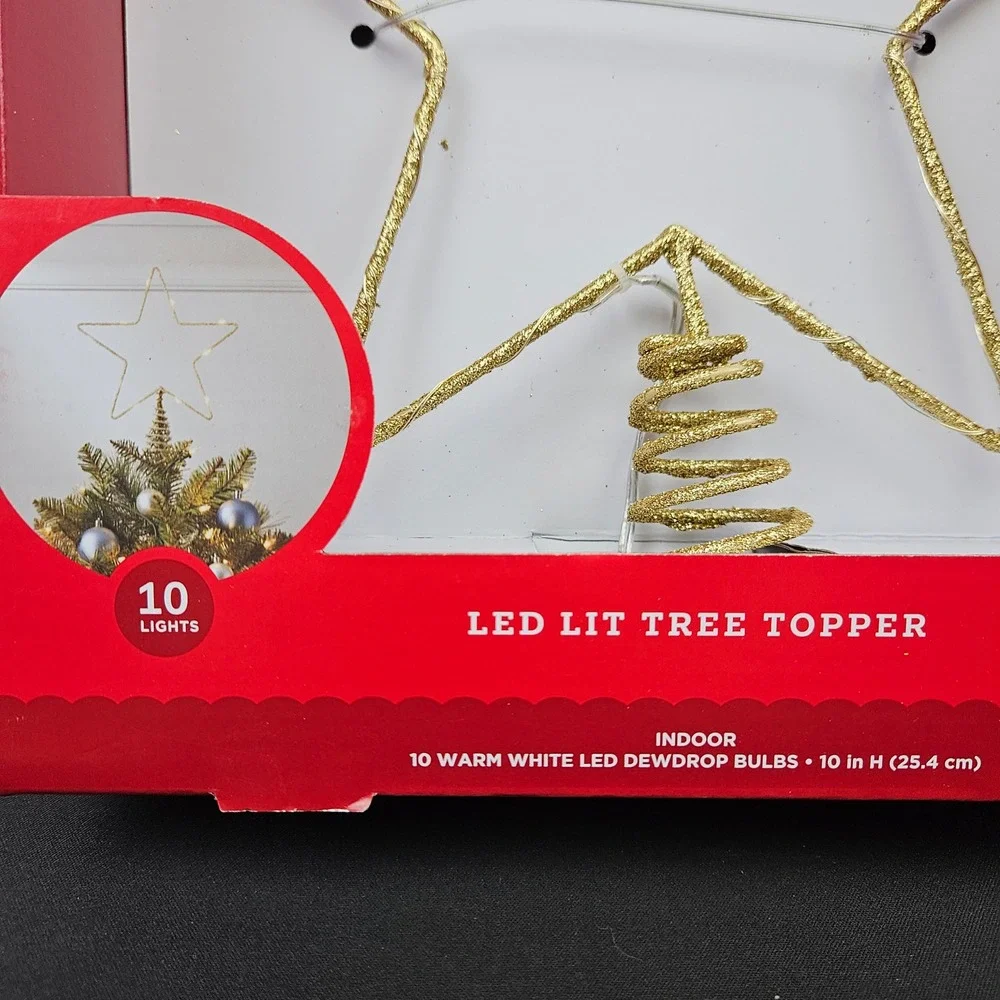 Wondershop Gold Glitter‎ Star LED Lit Tree Topper 10 Warm White Bulbs 10in New